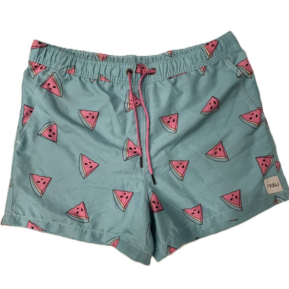 Nalu Swim Shorts - Size L | Light Blue with Watermelon Print